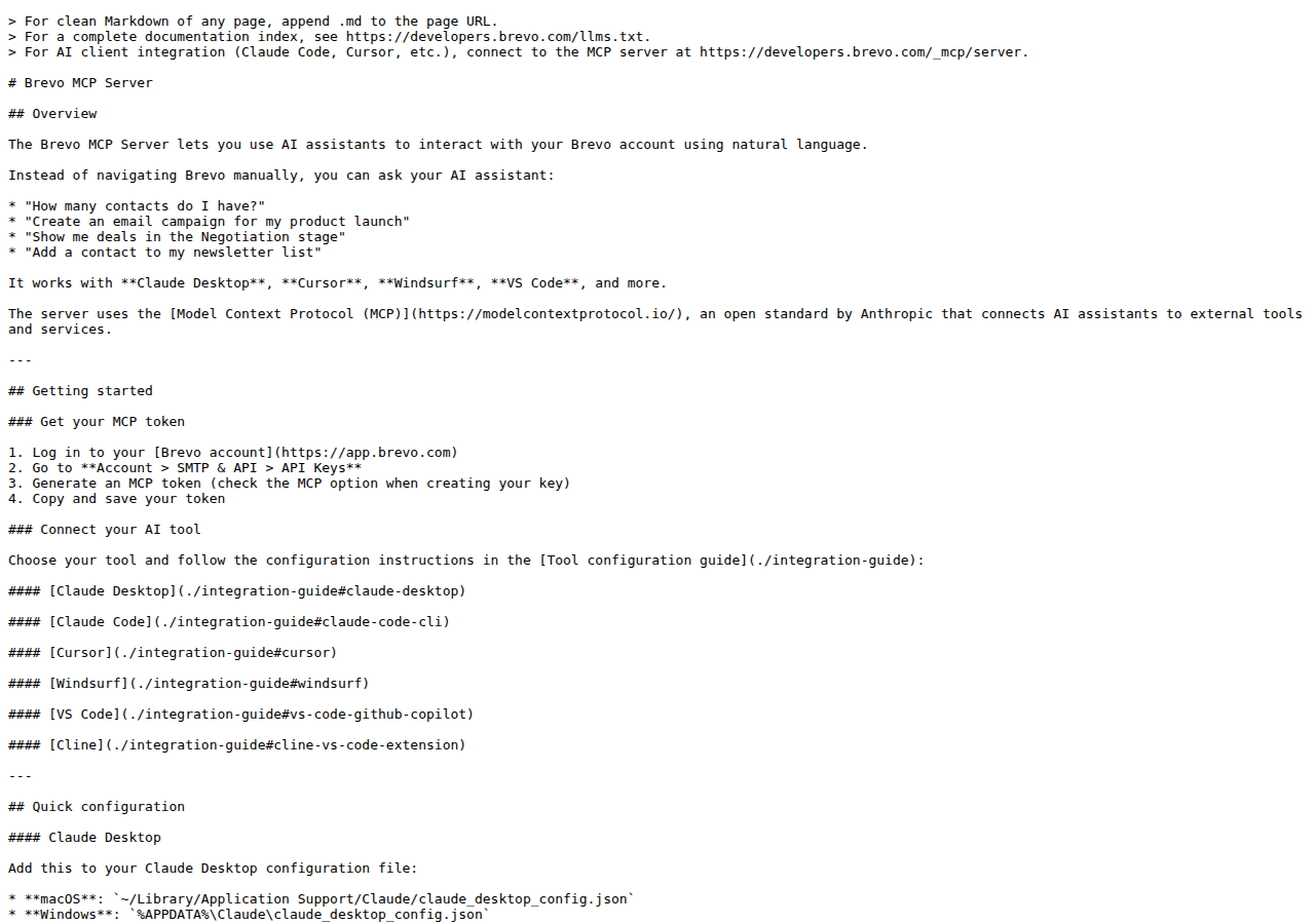Brevo official MCP server documentation