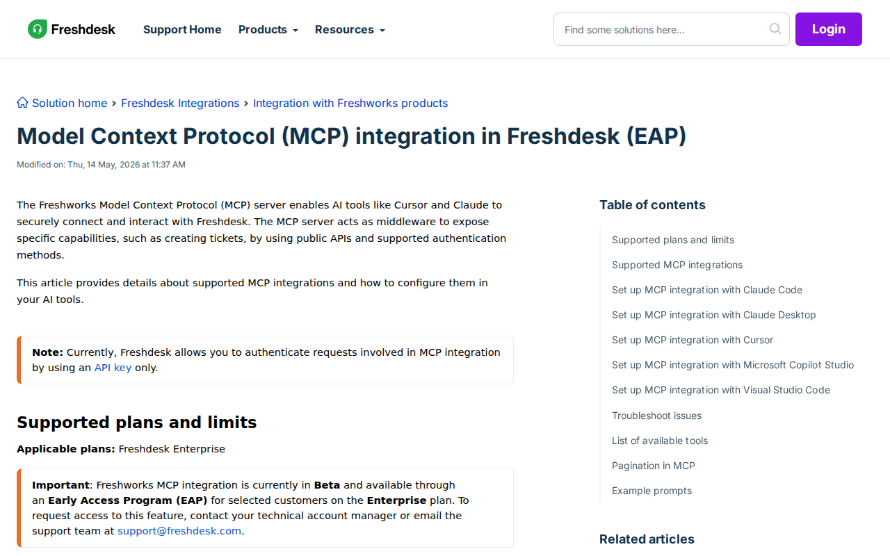 Freshdesk MCP documentation page