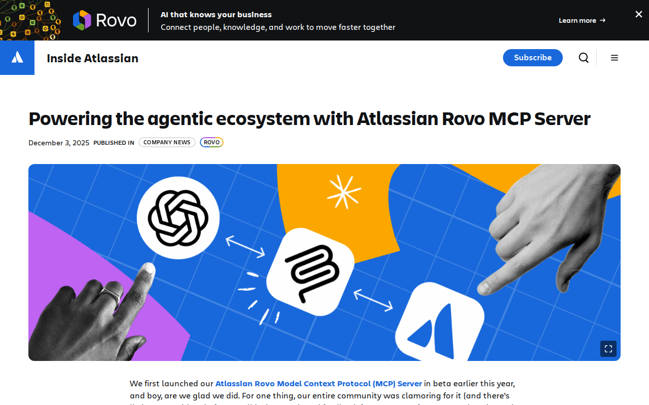 Atlassian Rovo MCP Connector for ChatGPT — official announcement