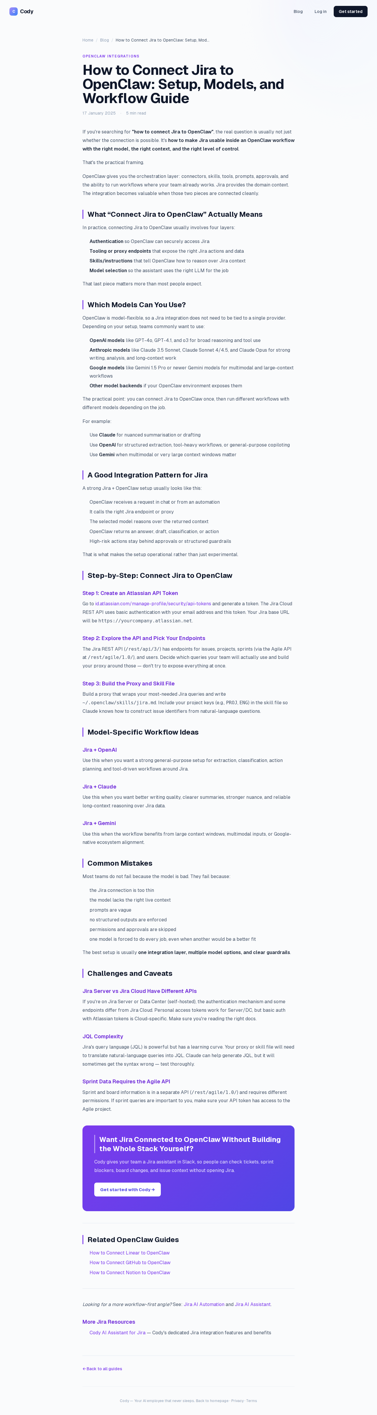 Cody Jira + OpenClaw live page on heycody.ink — the template page being enriched