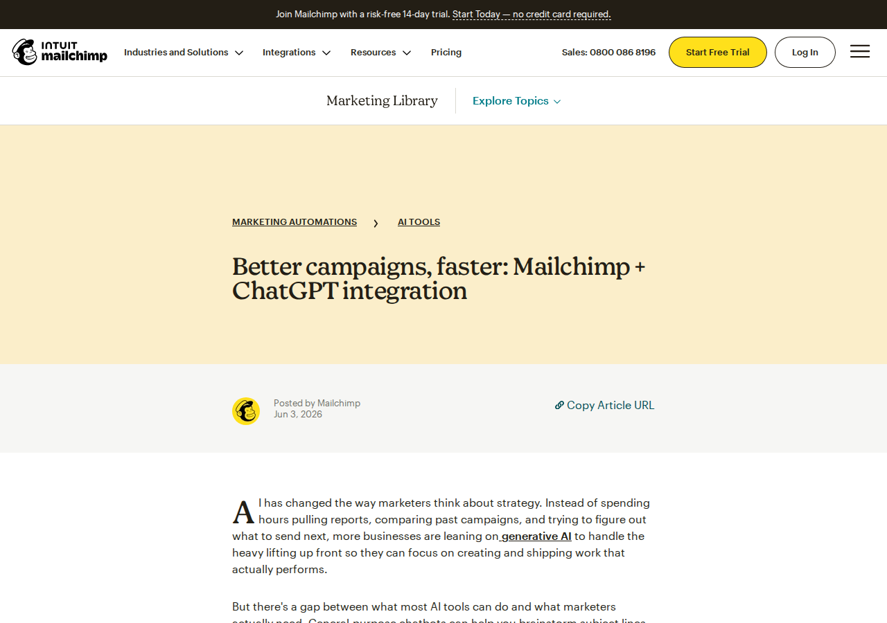 Mailchimp's official ChatGPT integration resource page