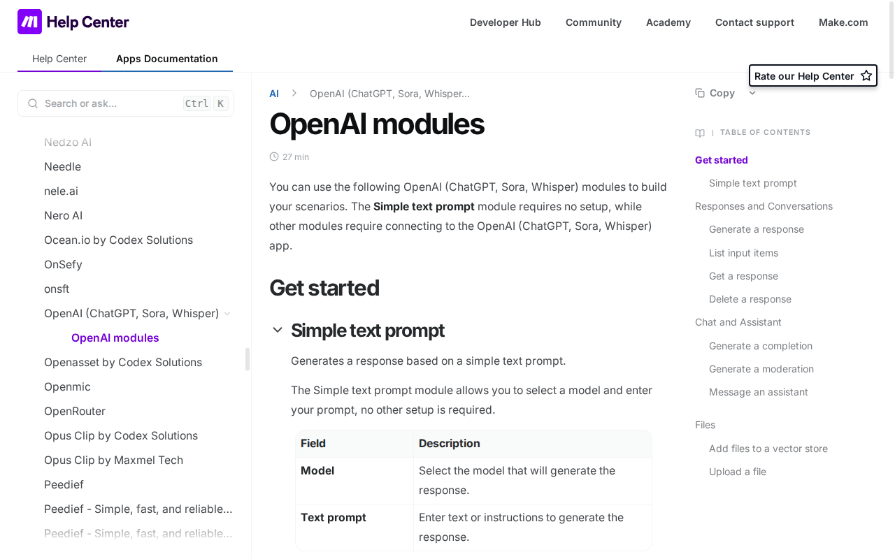Make OpenAI modules — Simple text prompt, Create a Chat Completion, and more