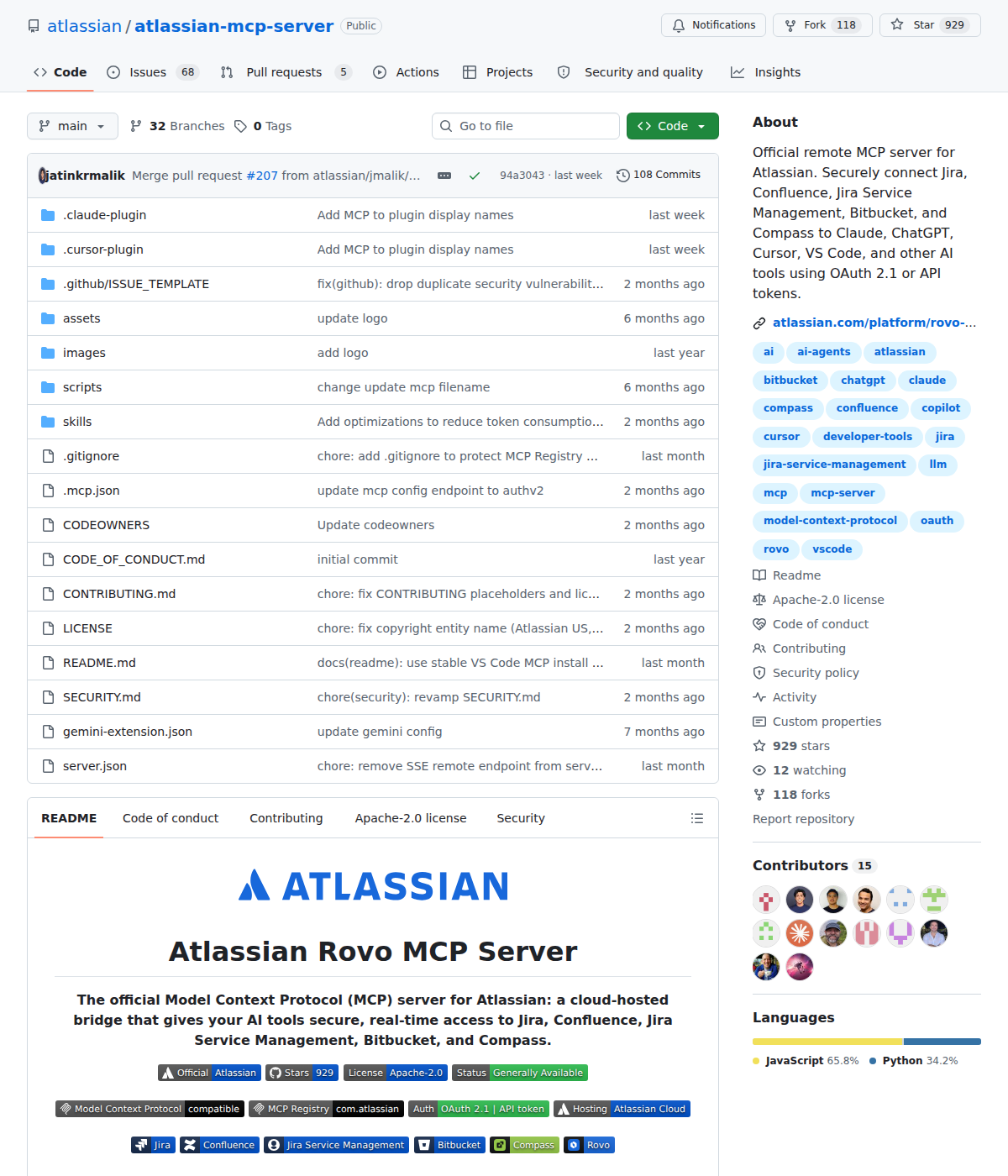Atlassian Rovo MCP Server — official remote MCP server for Confluence, Jira, Bitbucket, and more