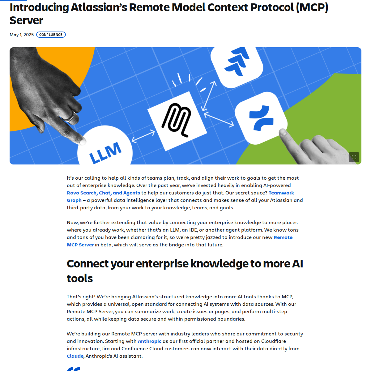 Atlassian's Remote MCP Server announcement — GA with OAuth and Cloudflare infrastructure