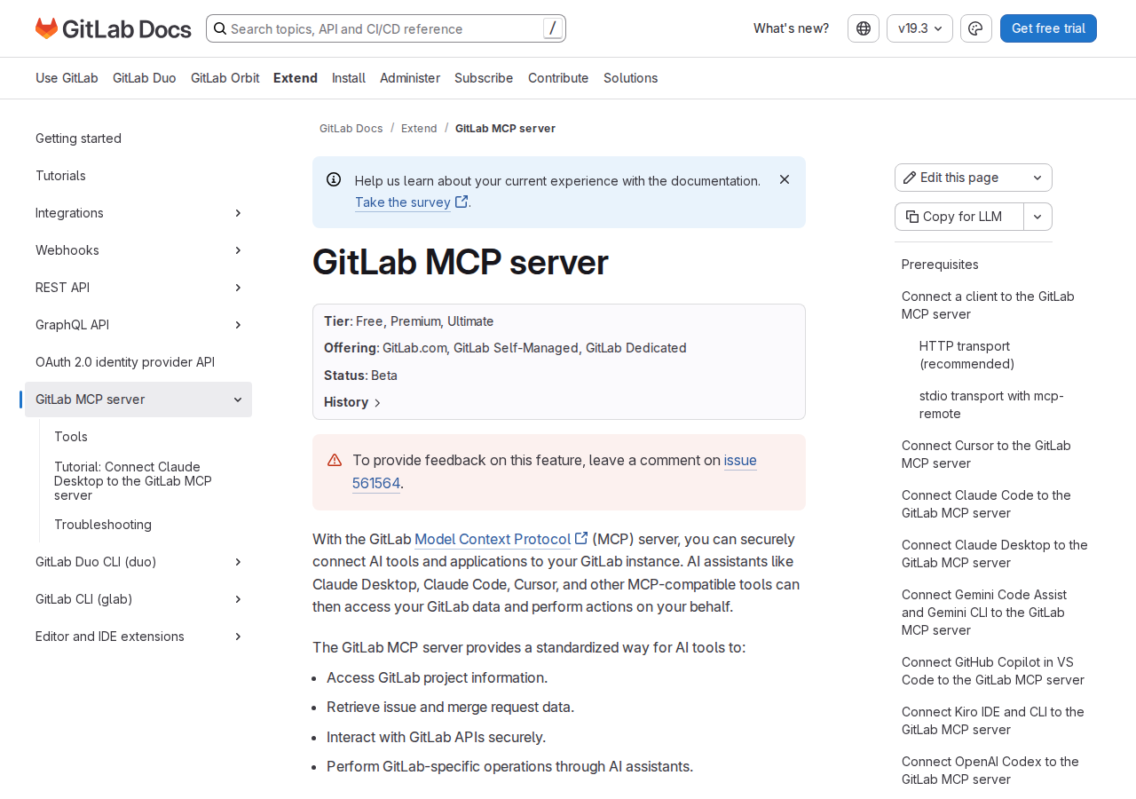 GitLab MCP server documentation — official Model Context Protocol integration