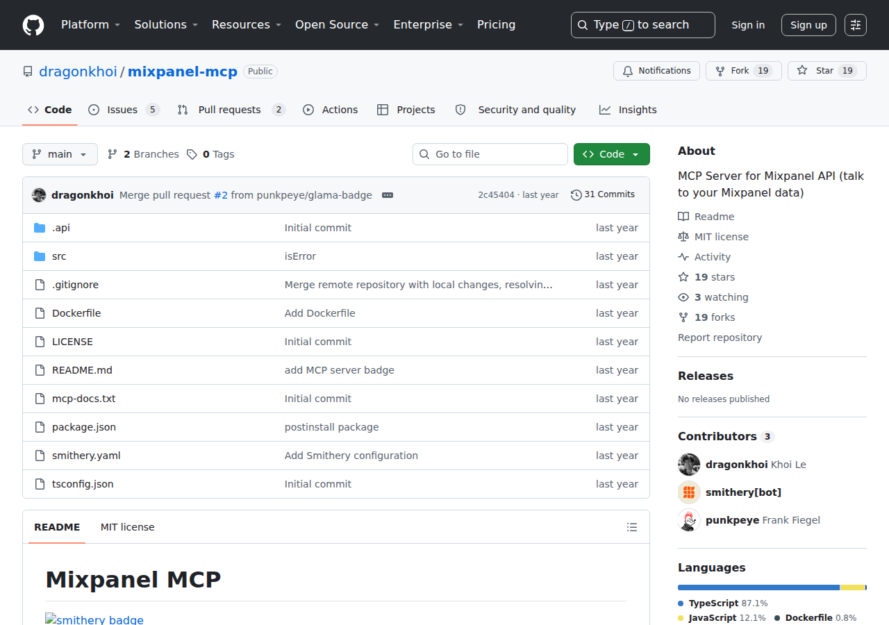 dragonkhoi/mixpanel-mcp community server repo — the pre-official fallback