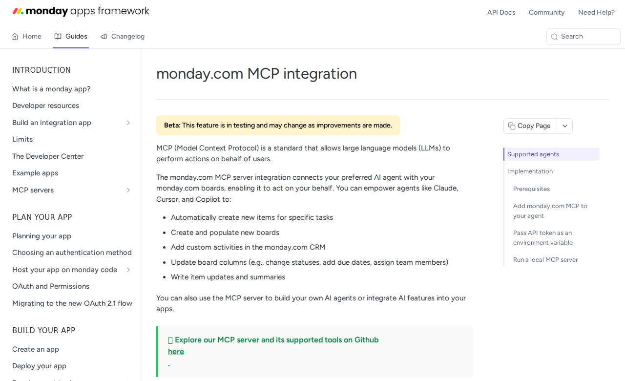 monday.com MCP integration developer docs — official capabilities list