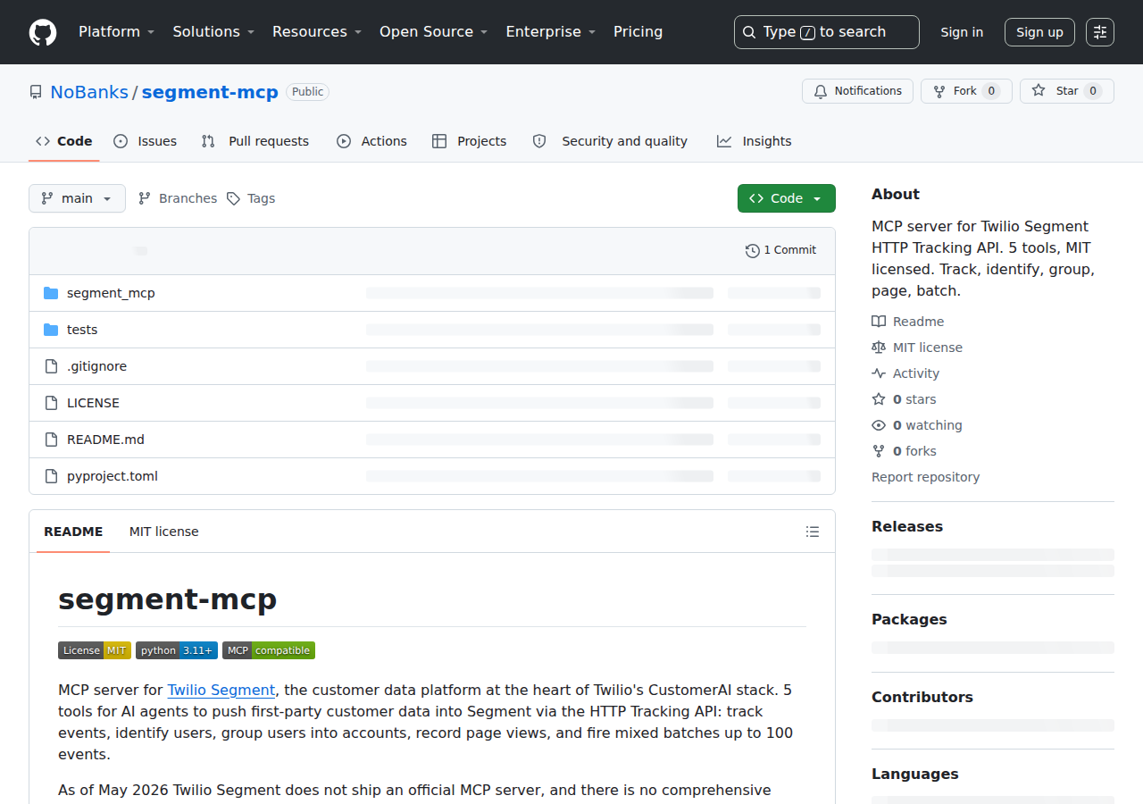NoBanks/segment-mcp GitHub repository