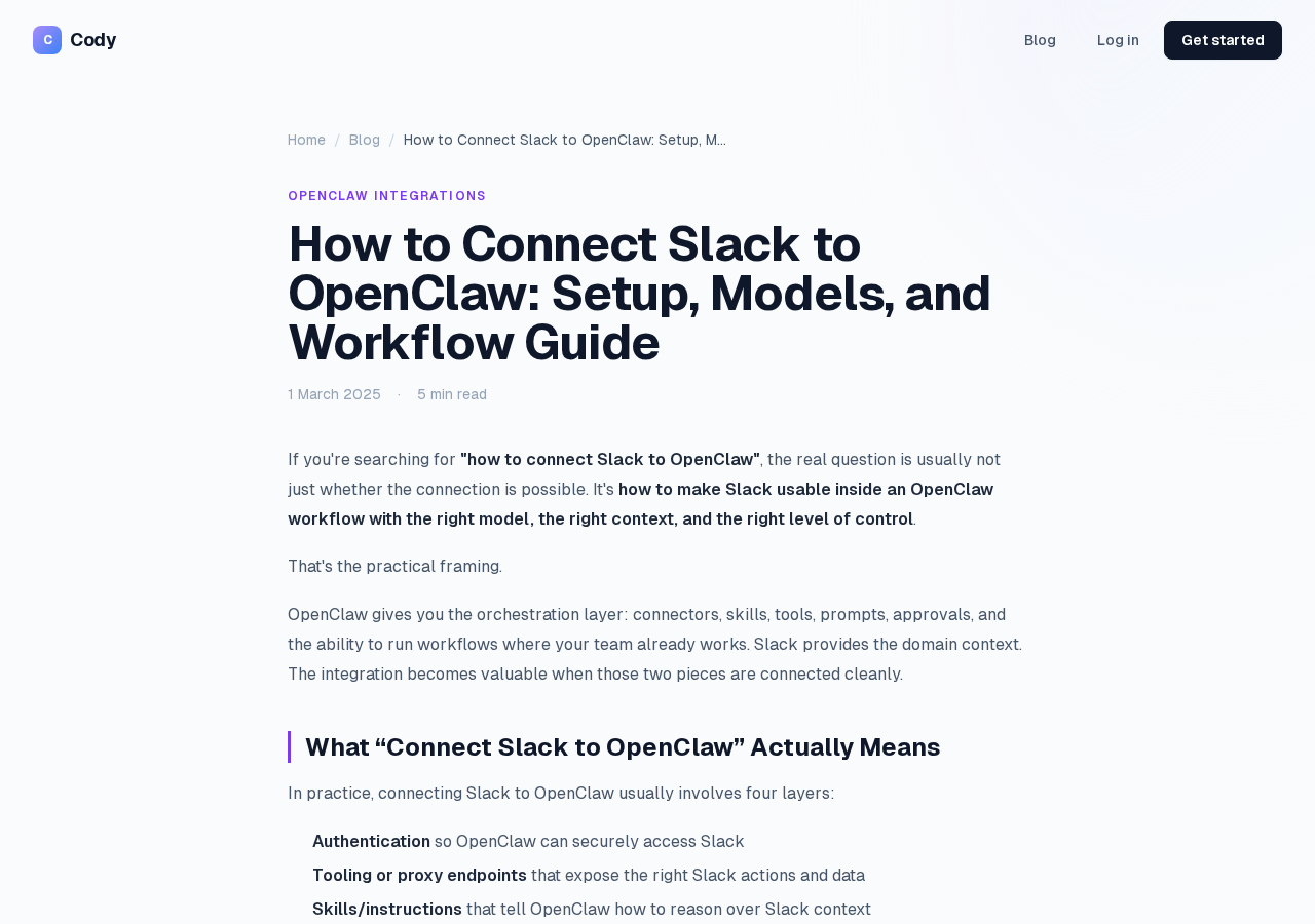 Cody's Slack + OpenClaw connection page — managed hosting alternative